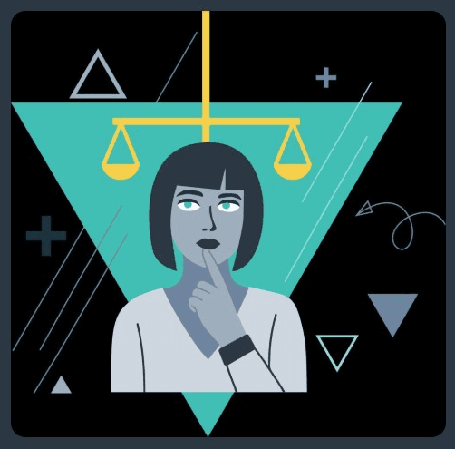 A lawyer thinking beneath a set of scales